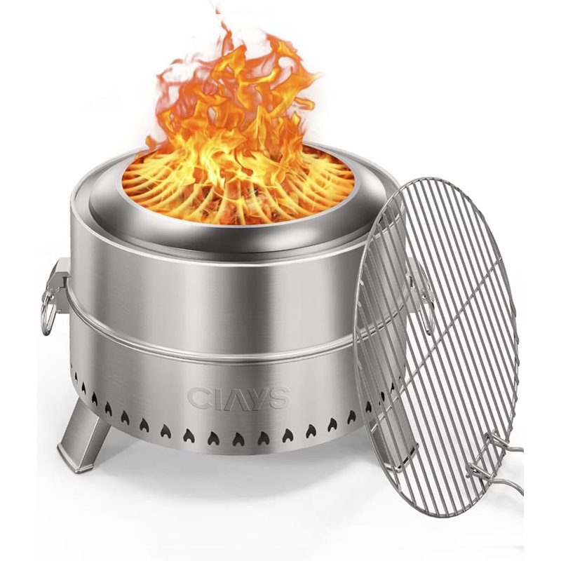 Stainless Steel Portable Smokeless Fire Pit with Grill Rack