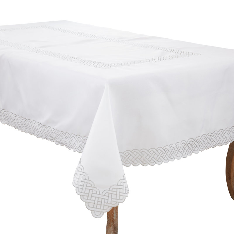 Tablecloth With Braid Embroidery, 104" x 65", Silver