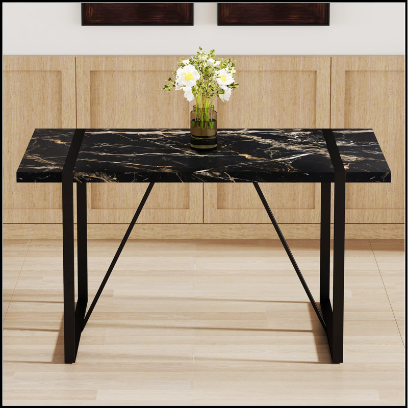 Industrial Rectangular MDF Black Dining Table for 4-6 People, 1.5 Inch Thick Top with Sturdy Metal Legs, Perfect for Work, Kitchen, and Dining