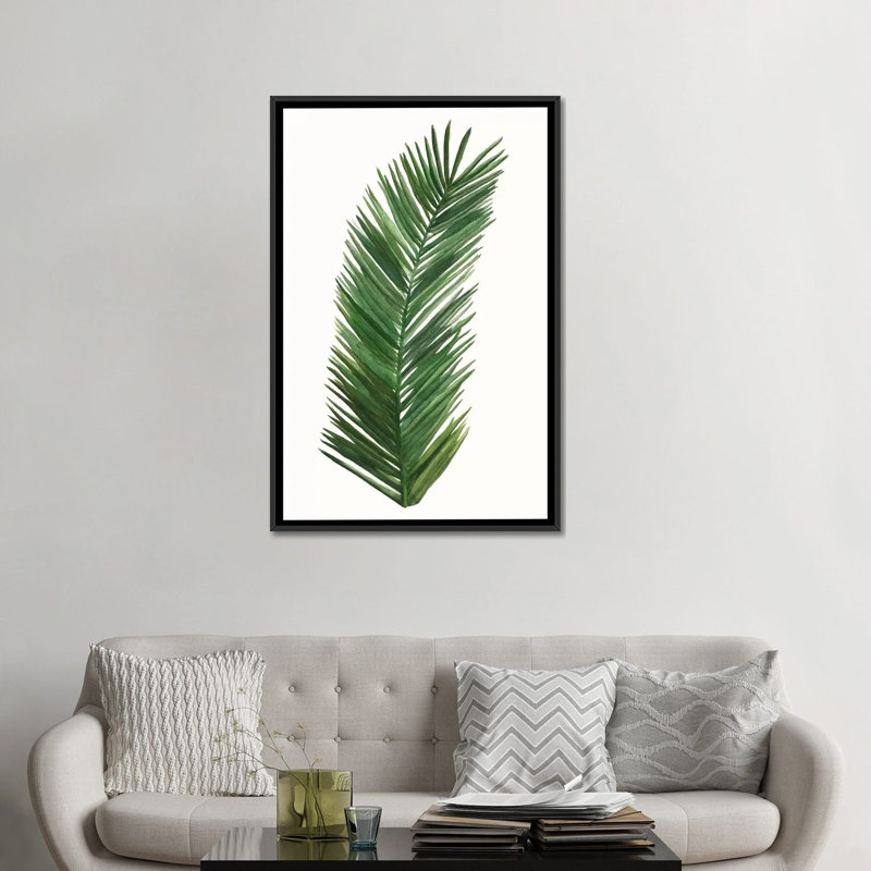 « tropical breeze leaves v », impression sur toile, H 48 po x l 32 po x P 1,5 po, Toile encadrée noire, Pas de tapis