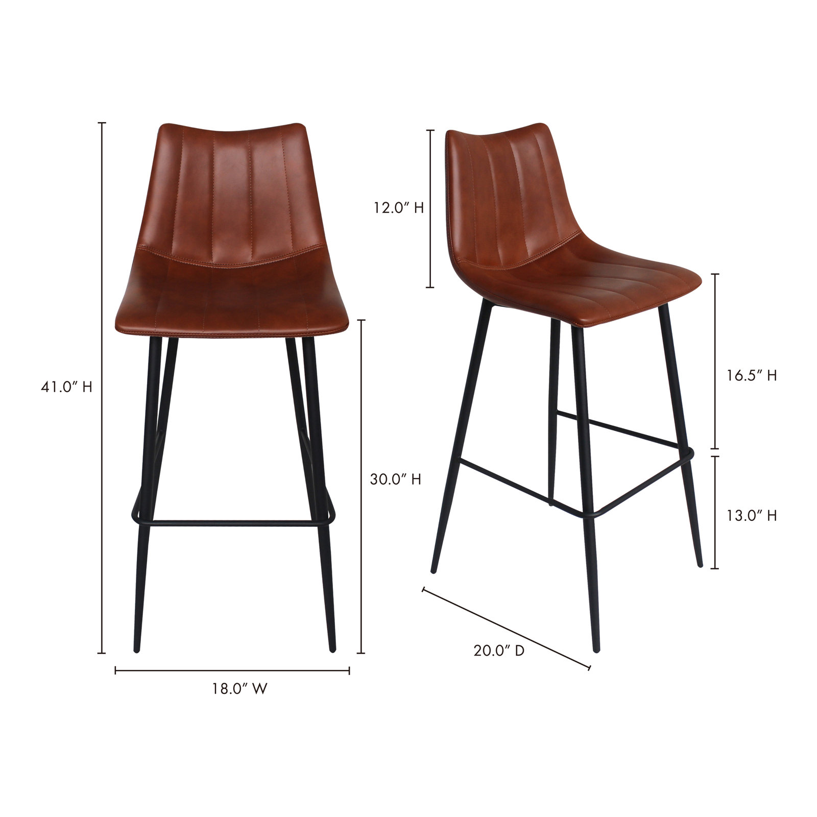 Finnigan Counter & Bar Stool, Bar Stool (30" Seat Height), Brown/Faux Leather