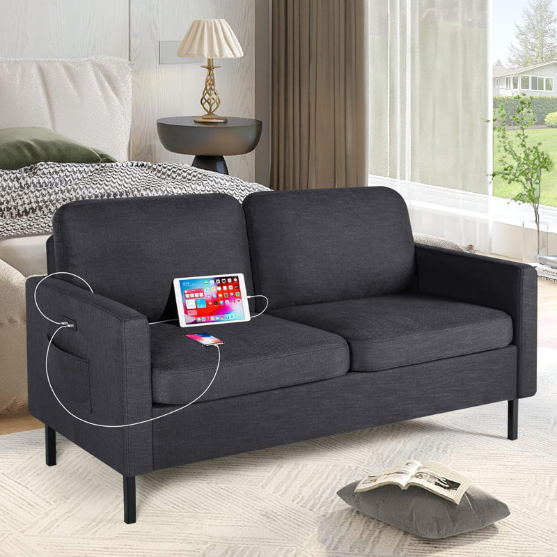 Redi 56.3" Square Arm Loveseat, Charcoal Gray