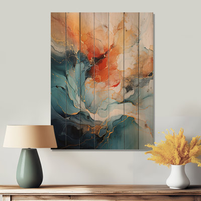 «Teal Orange Bold Abstract Flow Collage II» sur bois