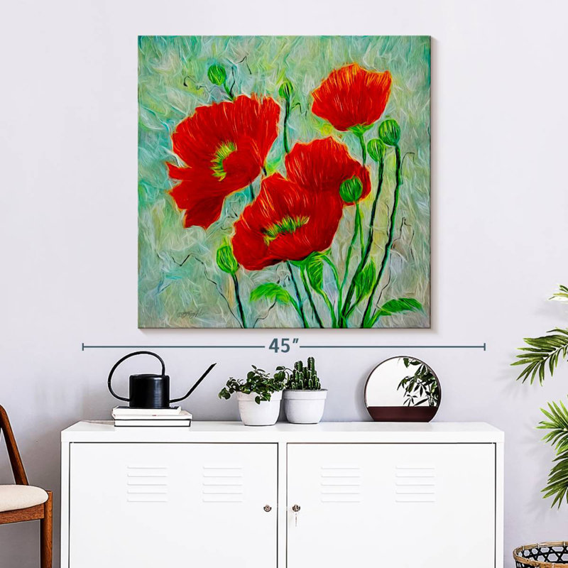 Harnek Red Poppies Contemporary Style, 33" H x 33" W