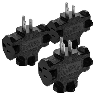 KeyPower 3 Prong Plug Adapter 3 Outlet Grounded Wall Outlet Splitter, 15A 125V 1875W Power Splitter for Home, Office or Travel, ETL Listed, Black (Set of 3)