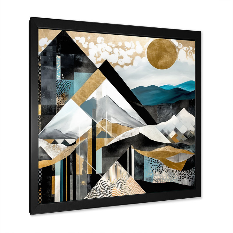 Sarcelle et or géométrique harmonie - impression sur toile géométrique City, Cadre photo noir, H 36 po x l 36 po x P 1,5 po