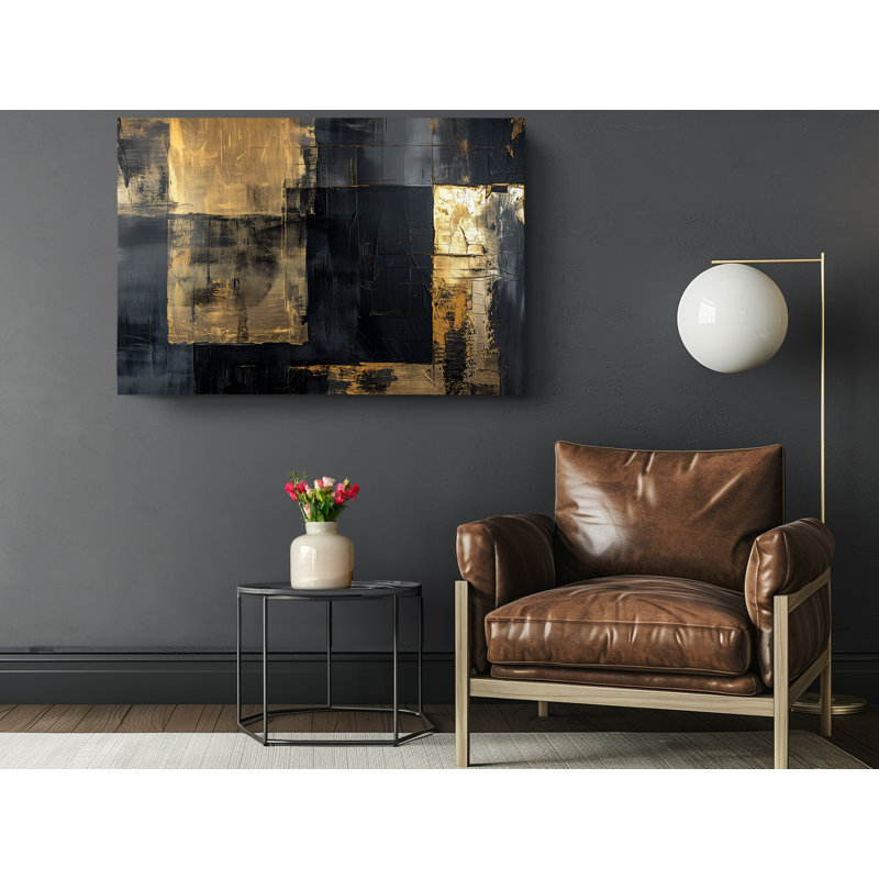 Reproduction de peinture abstraite, coups de pinceau dorés et noirs abstraits, décoration murale moderne pour la maison et le bureau, reproduction de peinture