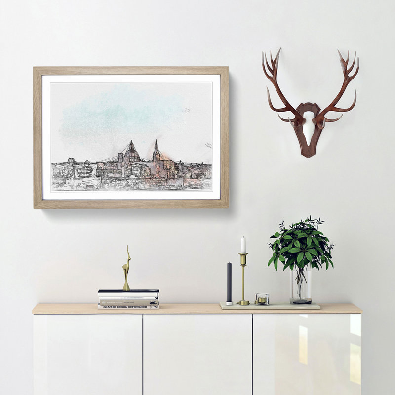 View of Valletta in Malta in Abstract - Picture Frame Graphic Art Print, 40cm H x 60cm W x 2cm D, Oak