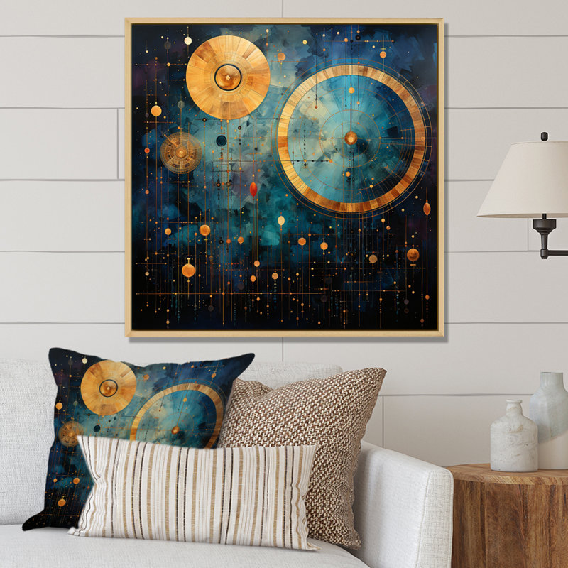 «Teal Gold Astrology Celestial Alignment» sur impression sur toile, Cadre simple argenté, H 30 po x l 30 po x P 1 po