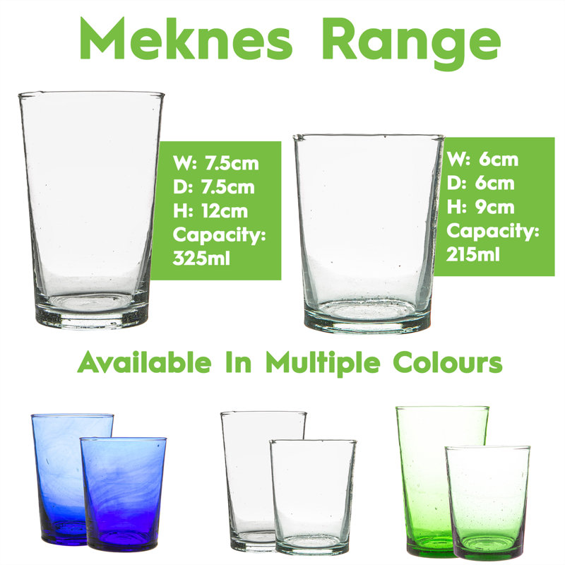 Nicola Spring - 325ml Meknes Highball Glasses - Set of 6 Hand-Blown Recycled Glassware, Transparent
