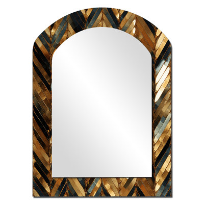 Gold And Black Gilded Chevron Reverie - Marble Unique Shape Large Wall Mirror, Modern Freeform Unique Mirror, Printed Metal Art