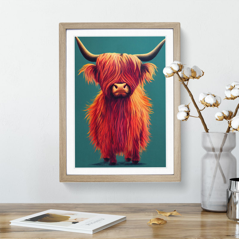 An Awesome Highland Cow - Framed Print, 46cm H x 34cm W x 2cm D, Oak