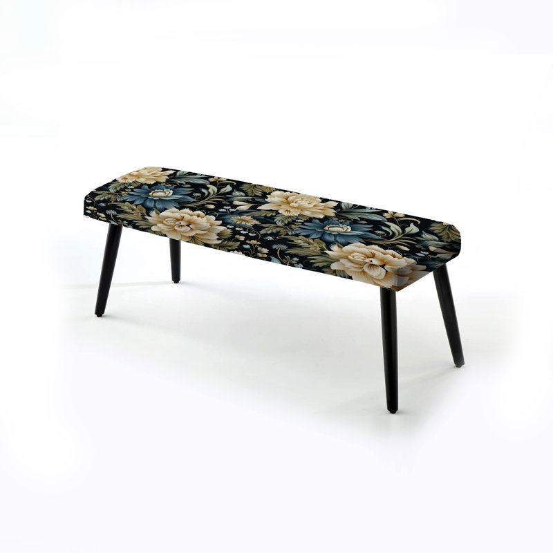 Tribal Green Damask Accents I - Damask Upholstered Black Bench