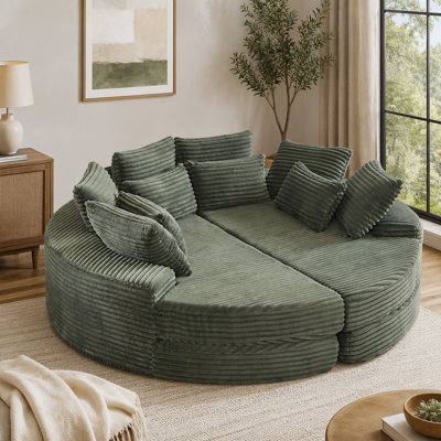 Canapé rond surdimensionné de 78,5 pouces en velours côtelé, convertible en deux fauteuils inclinables, canapé-lit 2 en 1, conception de coussins de nuque avec cinq coussins décoratifs
