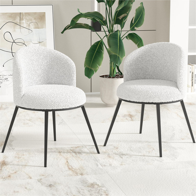 Itsuo Velvet Upholstered Back Side Chair Dining Chair, Blanc