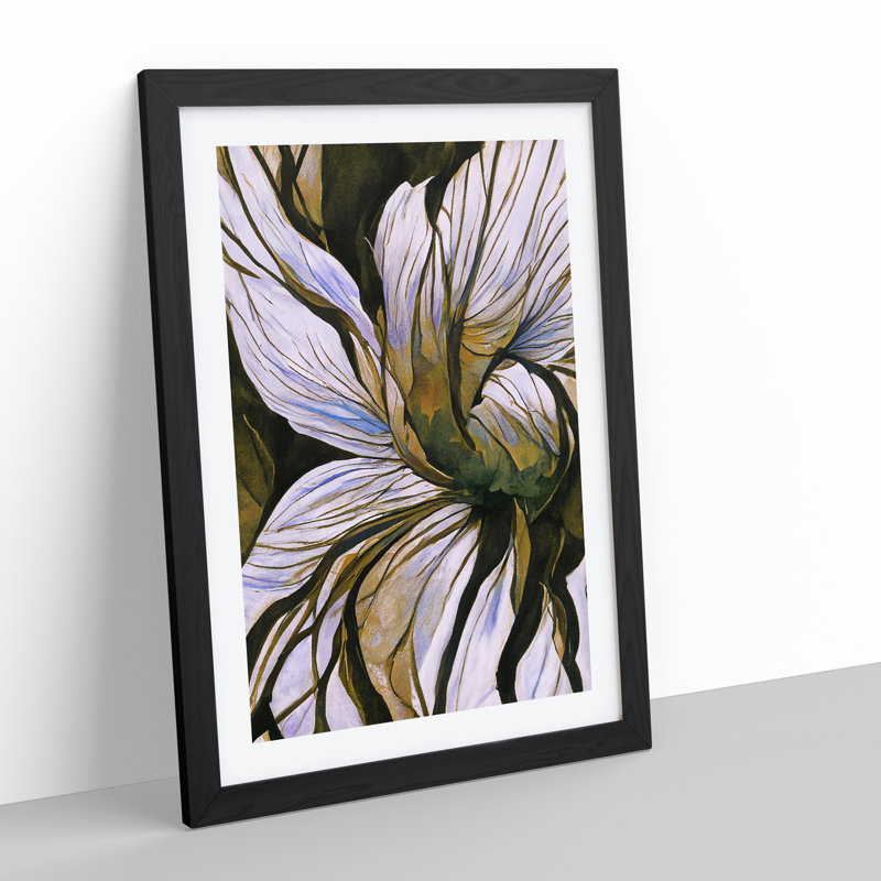 Floral Abstract No.2 - Single Picture Frame Print, Black, 64cm H x 46cm W x 2cm D