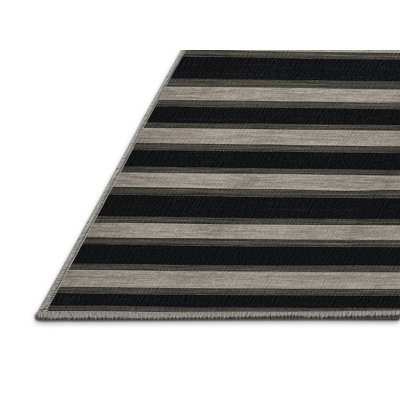 Washable Ebony Light Gray Striped Area Rug