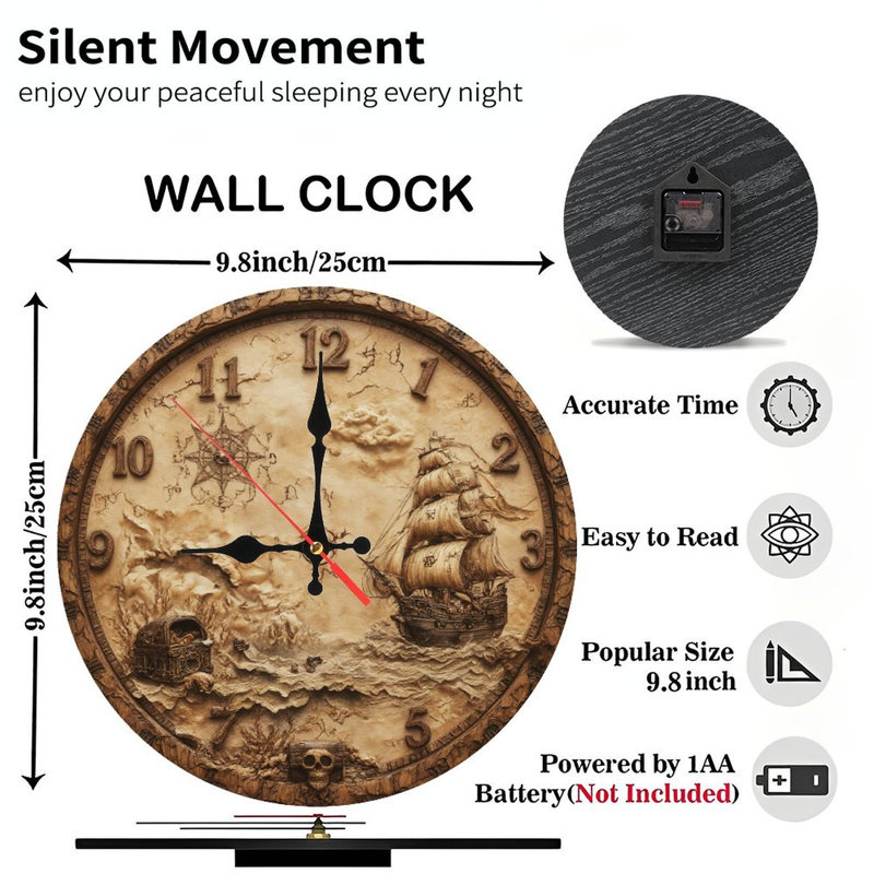 Clock Face With Pirate Ship Treasure Map