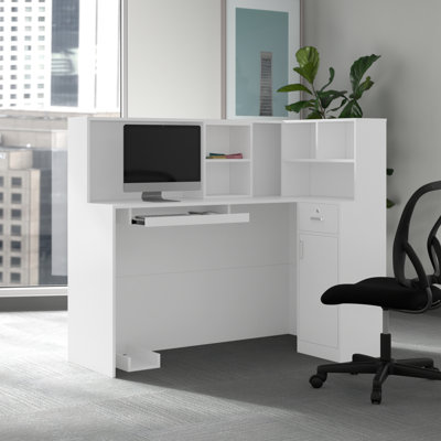 L-Shaped Solid + Manufactured Wood Reception Desk with Filing Cabinet