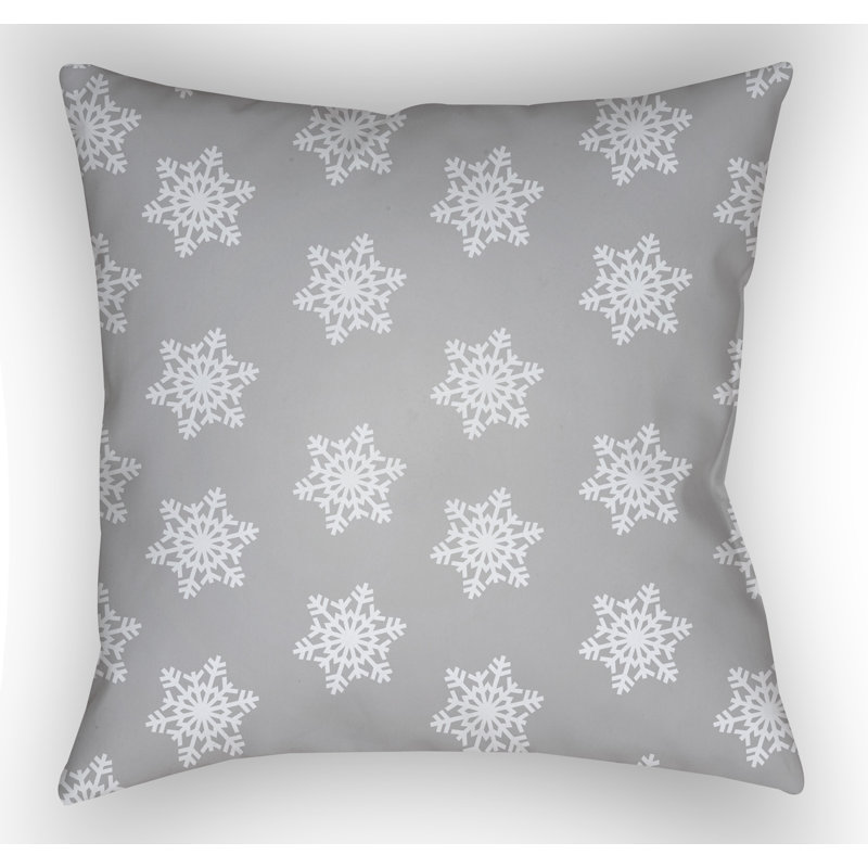 Snowflake Indoor/Outdoor Throw Pillow, 20" H x 20" W x 4" D, Gray / White