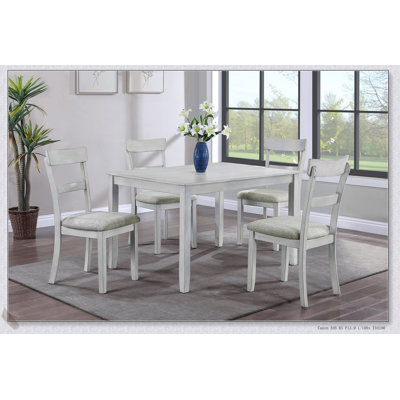 Rustic Farmhouse Transitional 5-Piece Dining Set with Rectangular Table and Linen Look Fabric Upholstered Chairs, Drift Wood Finish