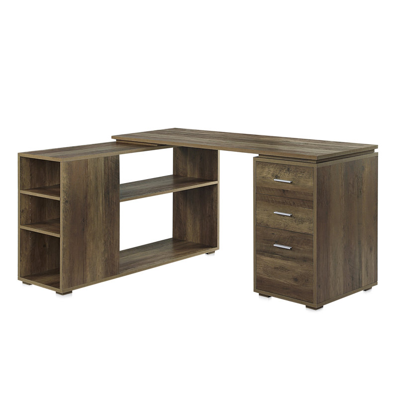 L-Shaped Computer Desk Home Office Corner Workstation Setup, Rustic Oak