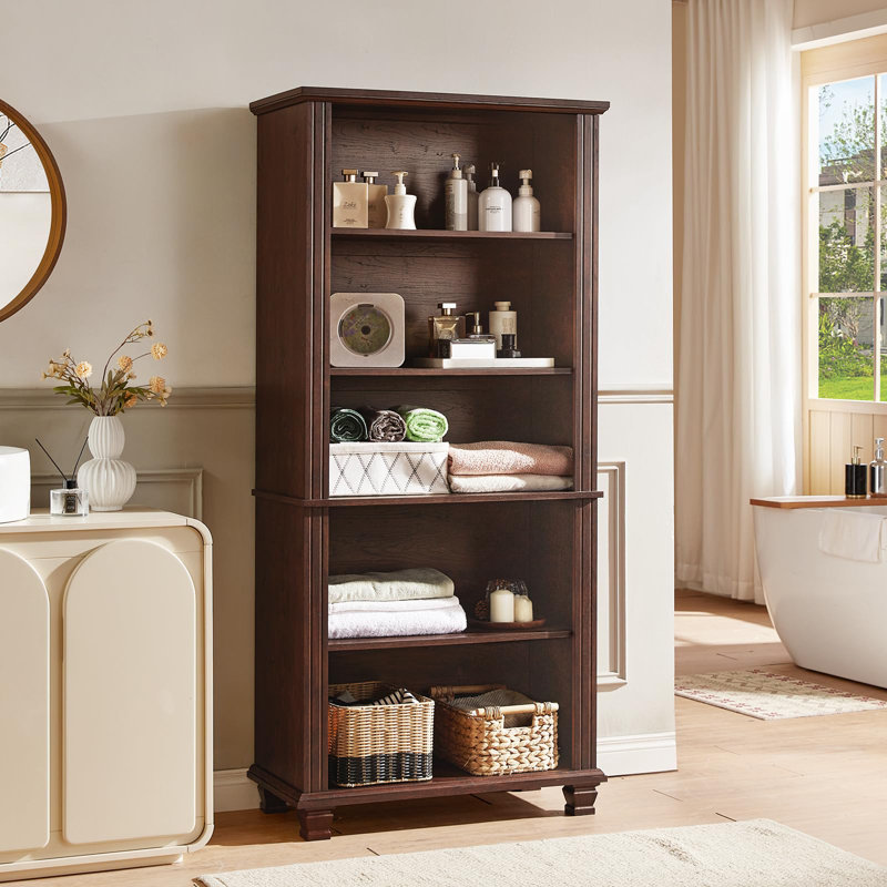 70" Tall Walnut Bookshelf,5 Tier Wooden Book Shelf with Adjustable Shelves & Wood Legs,Free Standing Farmhouse Bookcase with Open Display Storage,Vintage Bookshelves for Classroom, Office