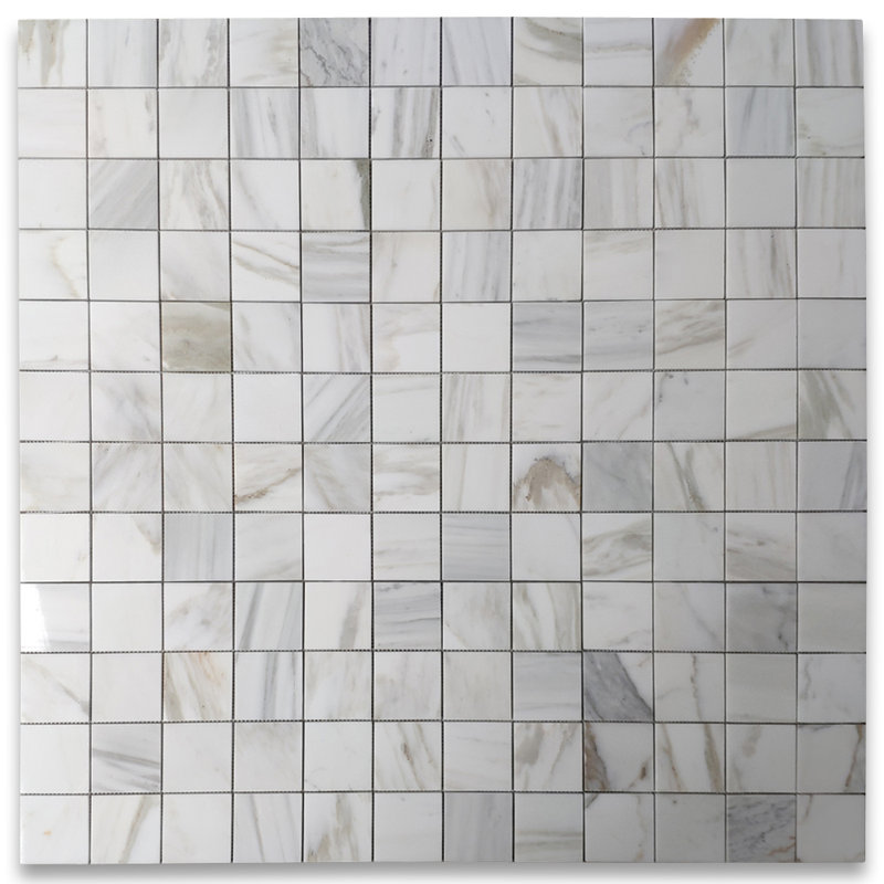 Carreau de mosaïque en marbre 12 po x 12 po Calacatta, Blanc / gris