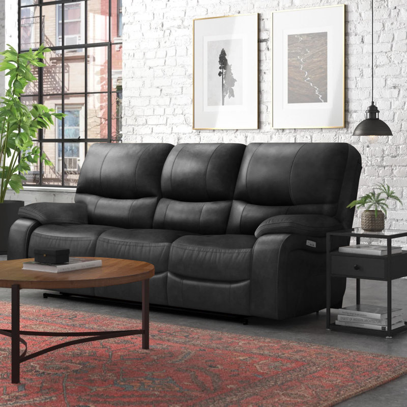 Canapé inclinable 86 po en cuir véritable Flagg, Cuir véritable gris