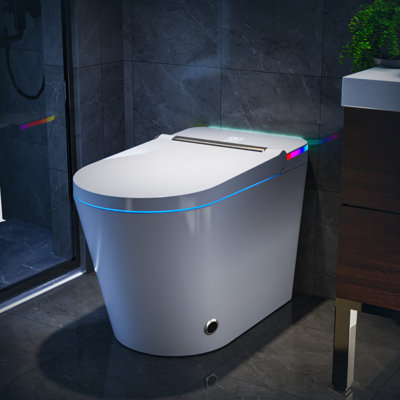 Toilette intelligente Sanoxis ADA avec couvercle à ouverture / fermeture automatique, lavage de bidet sans réservoir, siège chauffant, chasse automatique / sécheuse à 1,28 gallon par chasse d'eau, laveuse / sécheuse à chaleur douce, désodorisant et télécommande