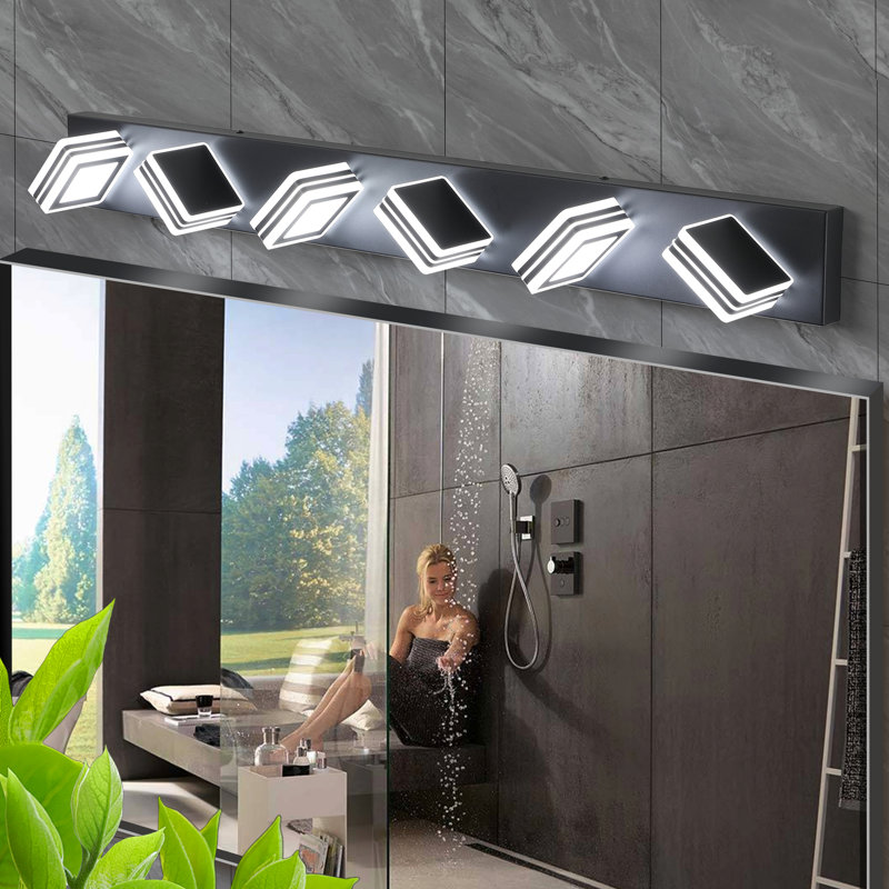 Sleek 6- Dimmable Led Bathroom Vanity , Iron & Acrylic, Energy Efficient, 36W, 100 - 120V, 4.64In Depth, Black Modern Fixture, Dimmable, 3000K 6000K,