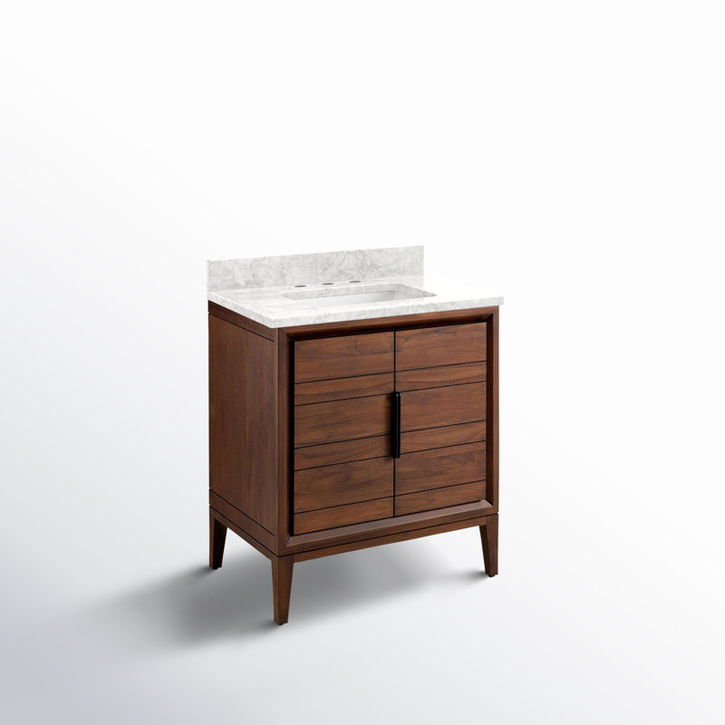 30" Aliso Single Bathroom Vanity Set with Rectangular Undermount Sink, Carrara Marble, Java, 8" Widespread