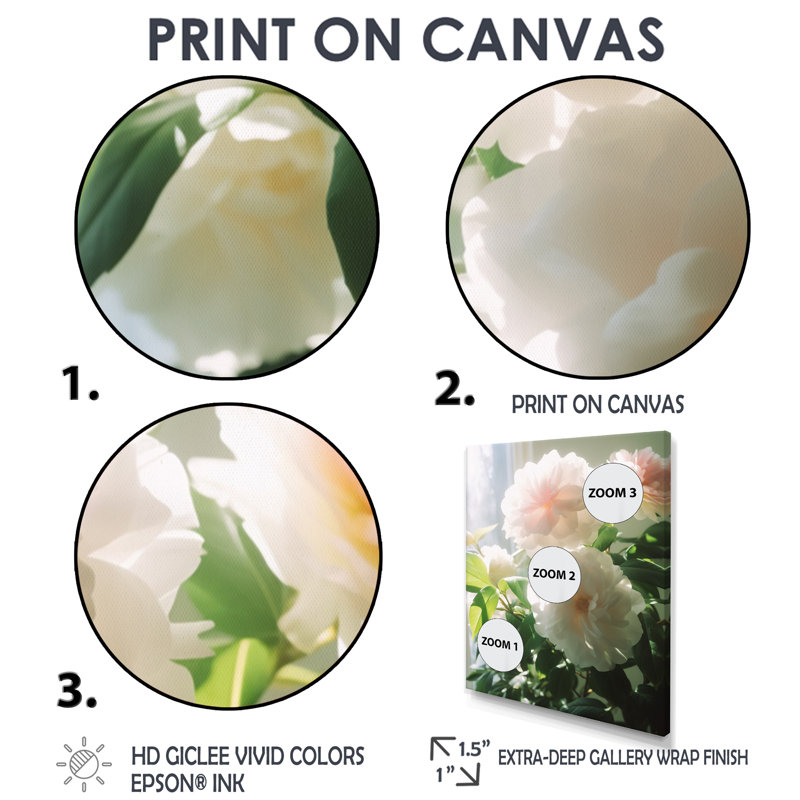 Floraison de fleurs de camélia blanc après-midi soleil - Camélia Wall Art Living Room, H 20 po x l 12 po x P 1 po