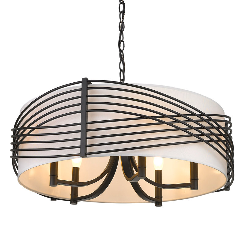 Lustre tambour unique à 5 lumières Challise, Noir mat
