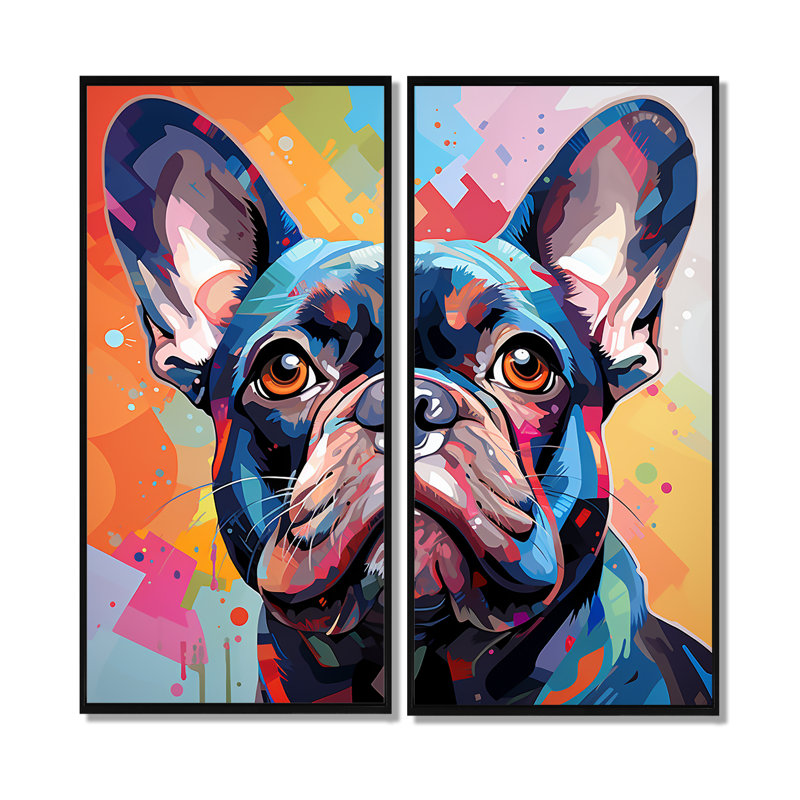 Chien, bouledogue français, fête - décoration murale moderne, H 20 po x l 24 po, Reproduction encadrée sans passe-partout