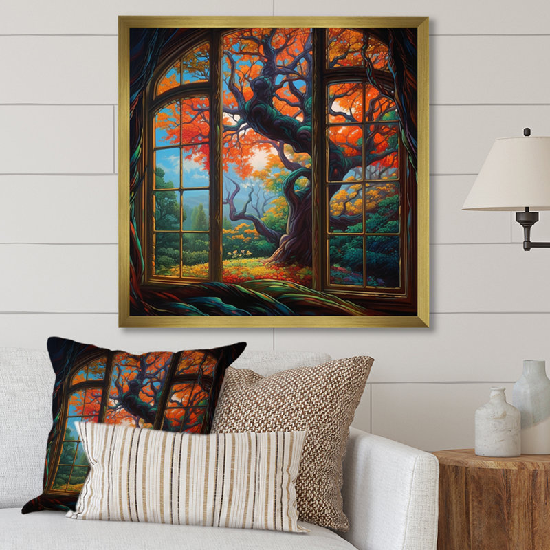 «Richana Orange and Brown Branches In Window I», reproduction sur toile, Encadrement doré, H 36 po x l 36 po x P 1,5 po