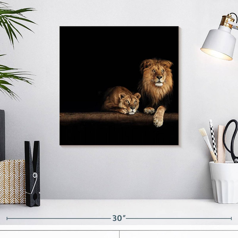 Crowle lion et lionne, H 16 po x l 16 po