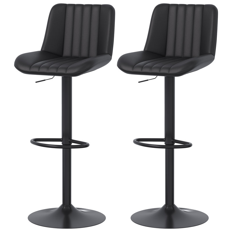 Swivel Upholstered Adjustable Height Counter Stool with Metal Frame, Black