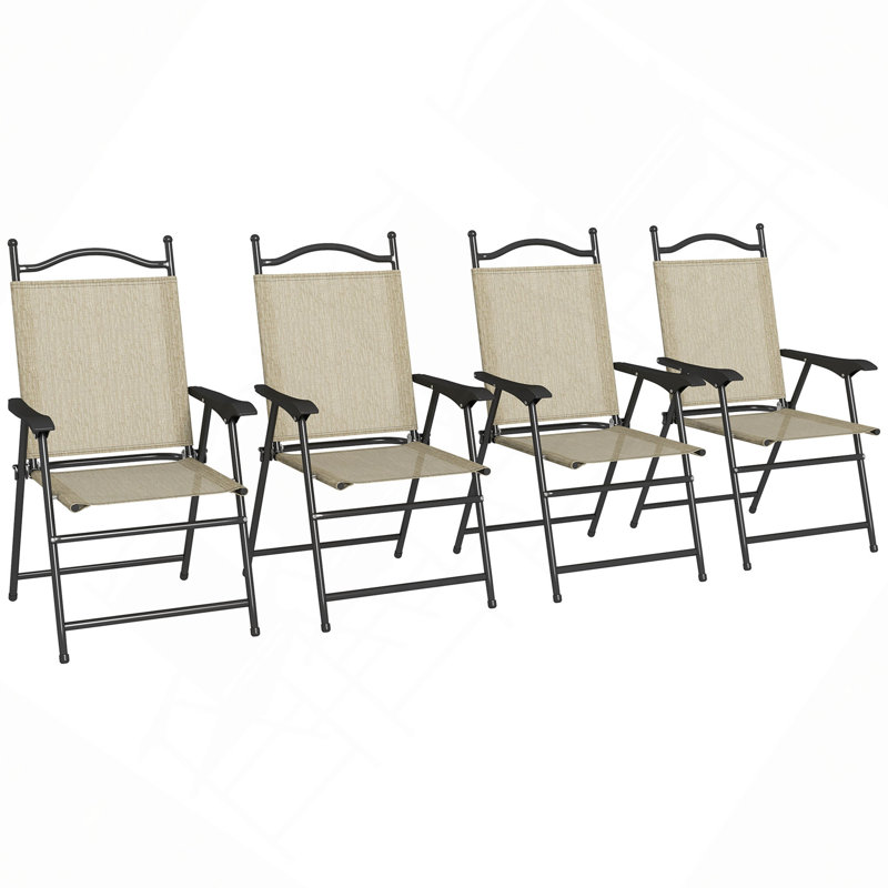Chaises de patio pliantes, ensemble de 4 chaises de sport, chaises de camping avec accoudoirs, siège en tissu maillé respirant pour la pelouse