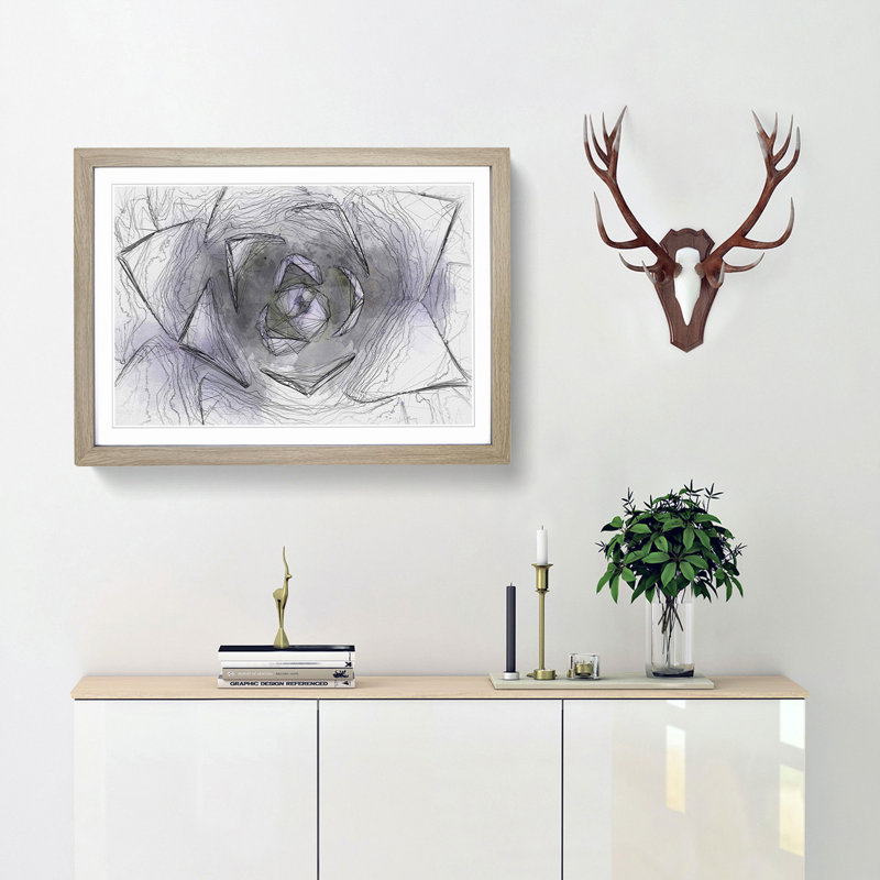 Lilac Succulent Plant in Abstract - Picture Frame Graphic Art Print, Oak Framed, 36cm H x 48cm W x 2cm D