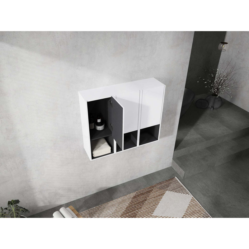 Armoire latérale de salle de bain Steinmann, 3 portes à fermeture douce, conception à fixation flottante