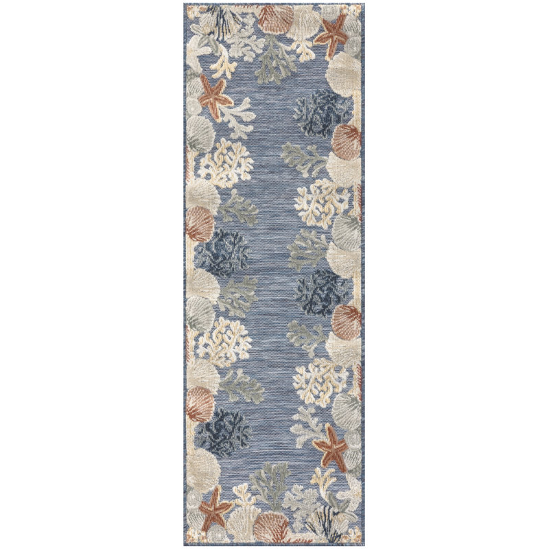  Suncoast 2' x 6' Denim Multicolor Coastal, Nautical & Beach Rug, Runner 2' x 6', Denim Multicolor