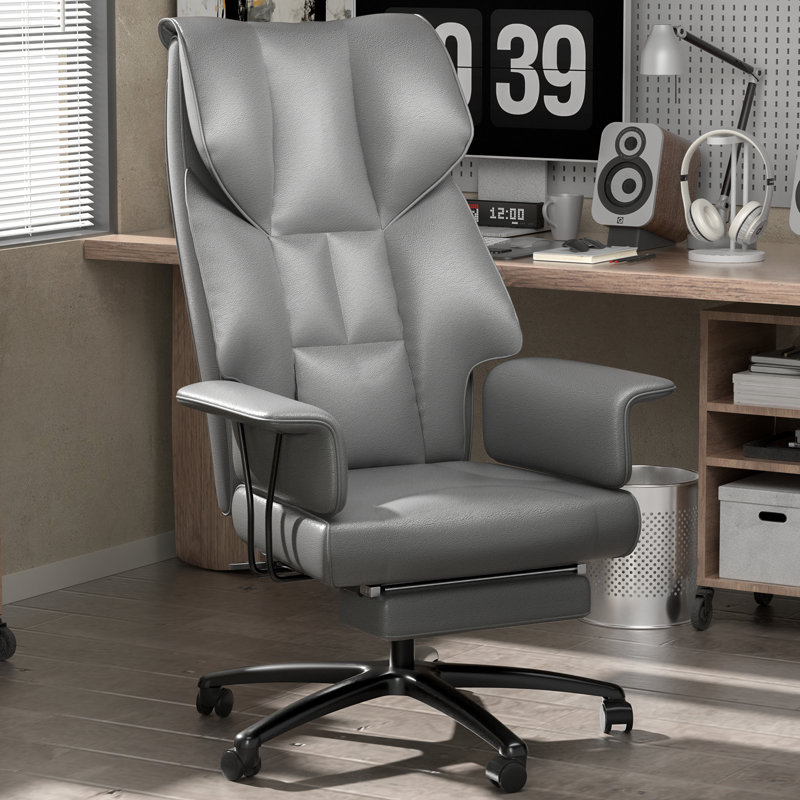Executive Office Chair Home Pu Leather Computer Desk Chair with Soft Armrest, White