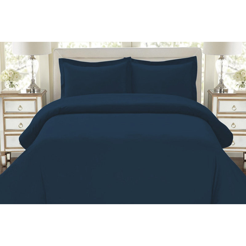 Ensemble de housse de couette réversible en microfibre à densité de tissage 1500 avec taies décoratives, Marine