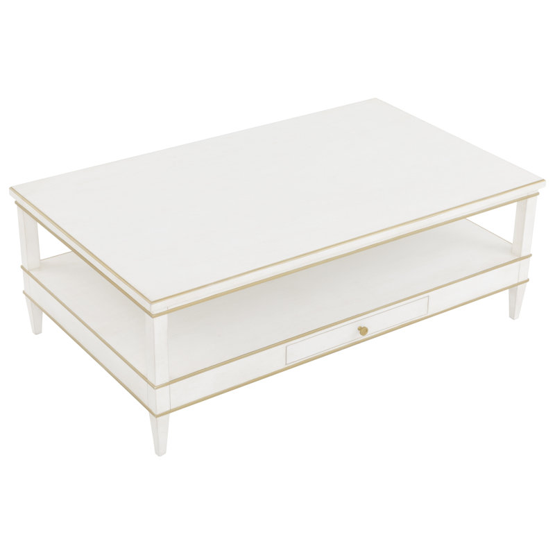 Camille Rectangular Single Coffee Table, White/Antique Gold