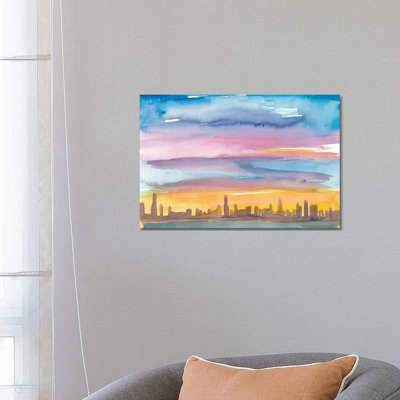 Chicago Illinois Skyline In Golden Sunset Mood by Markus & Martina Bleichner - Wrapped Canvas Gallery-Wrapped Canvas Giclée