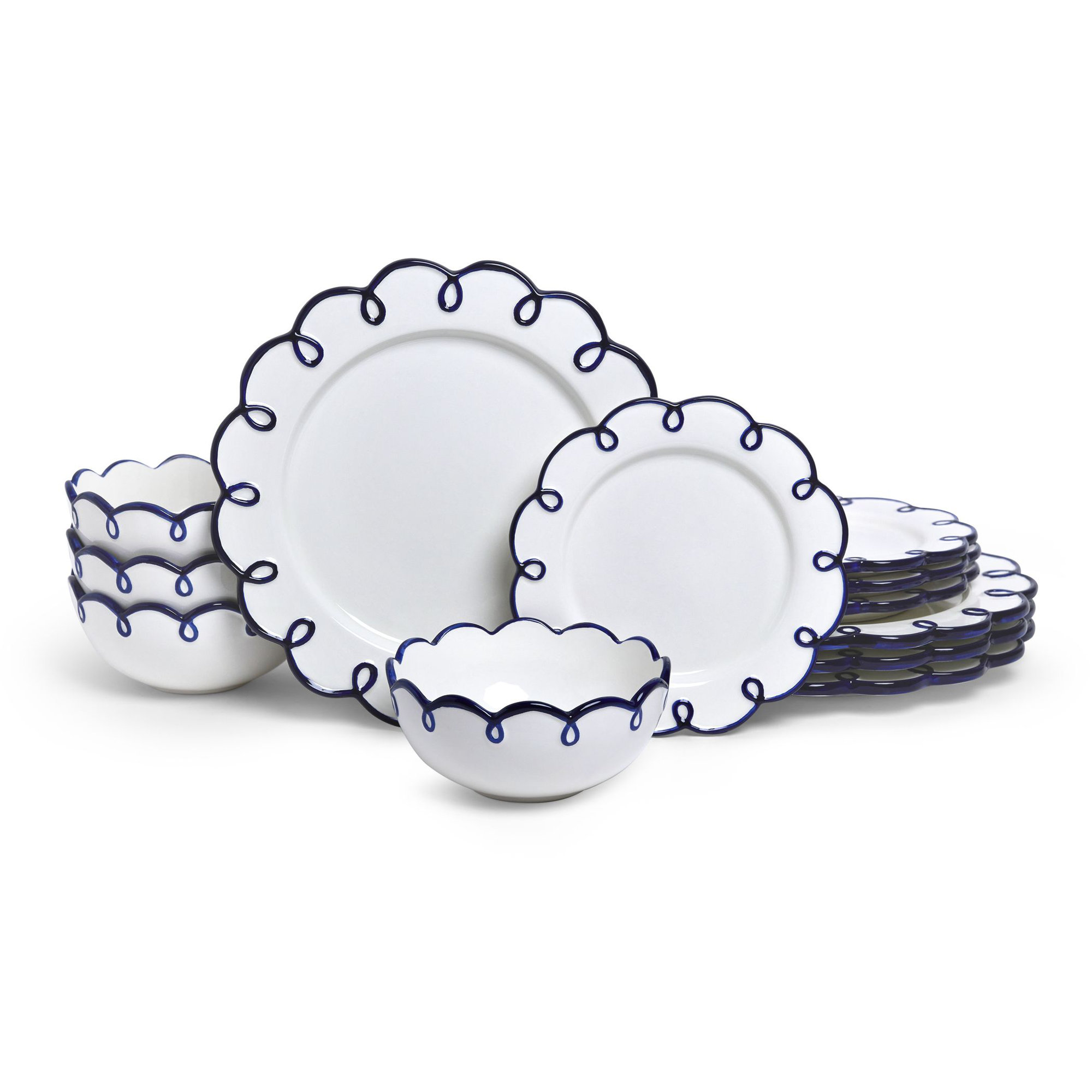 Sango 12-Piece Dolomite Dinnerware Set for 4- Glossy Plates & Bowls with  Scalloped Rims, Dishwasher & Microwave Safe, Premium Holiday Sets, Splash of Cheers