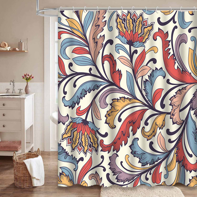 Rideau de douche imperméable à motif floral abstrait indien avec 12 crochets, L 72 po x l 84 po