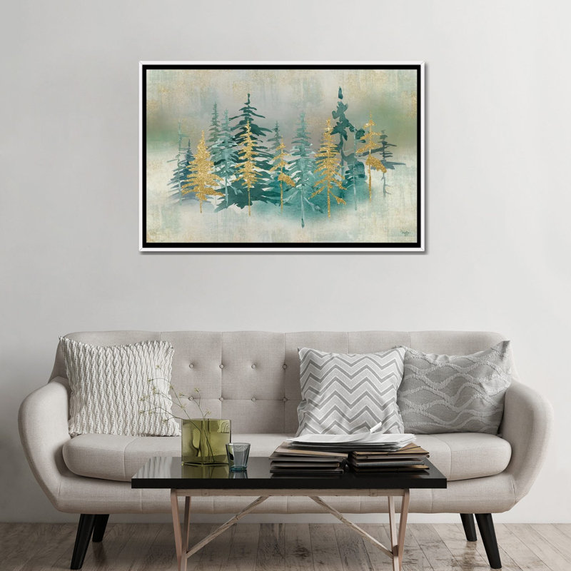 «Shimmering Forest», reproduction d'art sur toile encadrée, Impression dans un cadre flottant sans passe-parto, Blanc