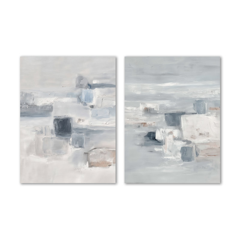 «Gray Minimalisme Simple Shapes Painting II», ensemble de 2 reproductions d'art géométriques murales en métal, 32" H x 48" W